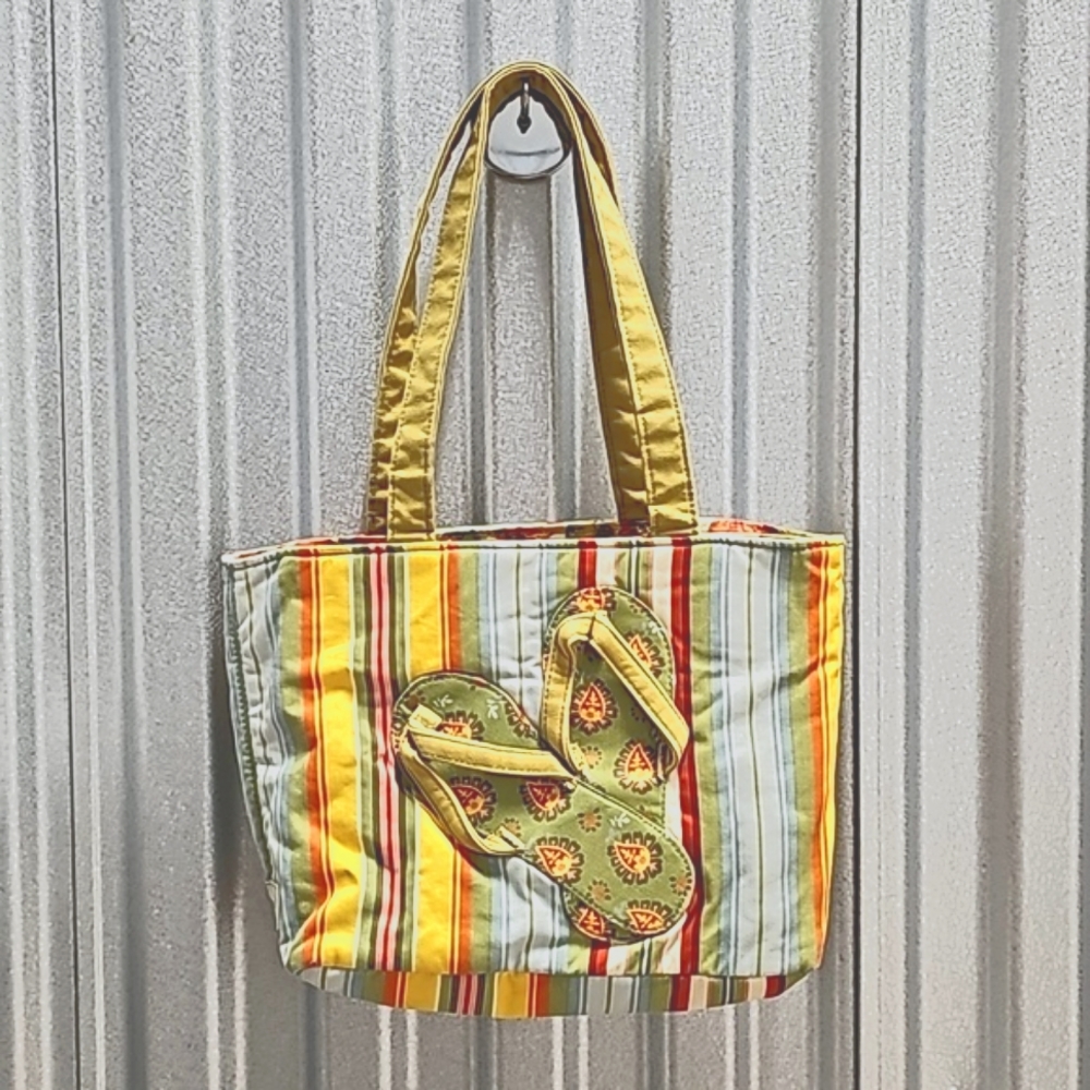 Longaberger • Small Tote Bag • Reversible • Flip Flop Design • Floral & Stripes
